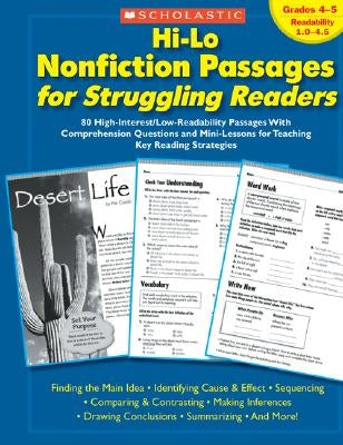Hi-Lo Nonfiction Passages for Struggling Readers: Grades 4-5: 80 High-Interest/Low-Readability Passages With Comprehension Questions and Mini-Lessons for Teaching Key Reading Strategies - Paperback | Diverse Reads