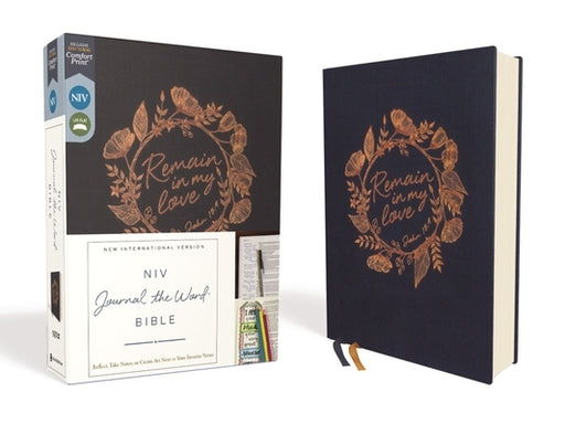 NIV, Journal the Word Bible (With Space for Your Own Artwork), Cloth over Board, Navy, Red Letter, Comfort Print: Reflect, Take Notes, or Create Art Next to Your Favorite Verses - Hardcover | Diverse Reads
